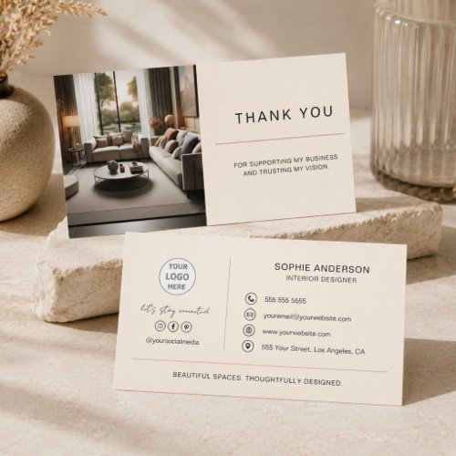 Modern Interior Designer Professional Logo Cream Thank You Card