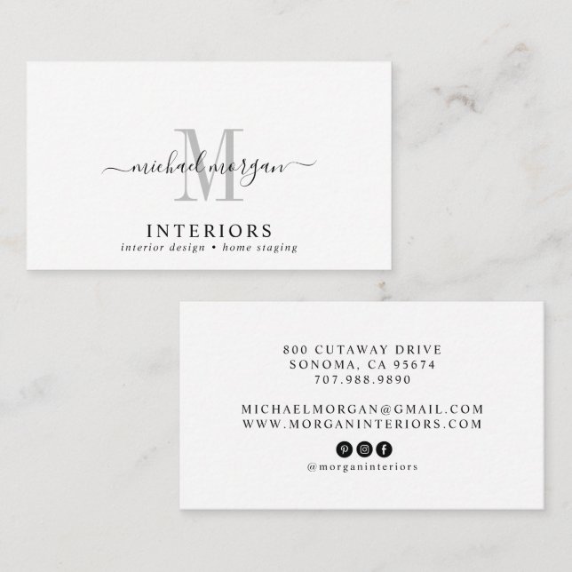 Modern Interior Designer Script Business  Card (Front/Back)