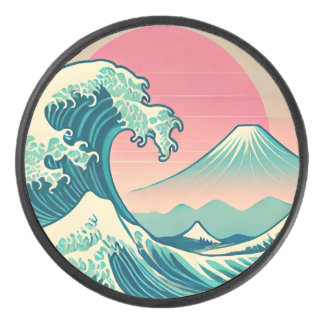 Modern Interpretation of The Great Wave  Hockey Puck