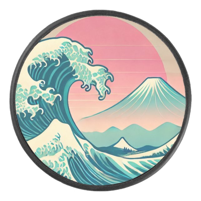 Modern Interpretation of The Great Wave  Hockey Puck (Front)