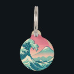 Modern Interpretation of The Great Wave Pet ID Tag<br><div class="desc">A contemporary reimagining of the iconic 'The Great Wave off Kanagawa, ' featuring a soothing palette of soft blue, teal, and white waves accented by pastel pink and yellow highlights. The artwork includes a muted gradient sunset with tones of peach and lavender, harmoniously framing a minimalist depiction of Mount Fuji....</div>