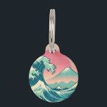 Modern Interpretation of The Great Wave Pet ID Tag<br><div class="desc">A contemporary reimagining of the iconic 'The Great Wave off Kanagawa, ' featuring a soothing palette of soft blue, teal, and white waves accented by pastel pink and yellow highlights. The artwork includes a muted gradient sunset with tones of peach and lavender, harmoniously framing a minimalist depiction of Mount Fuji....</div>