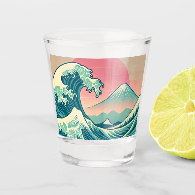 Modern Interpretation of The Great Wave Shot Glass (Front)