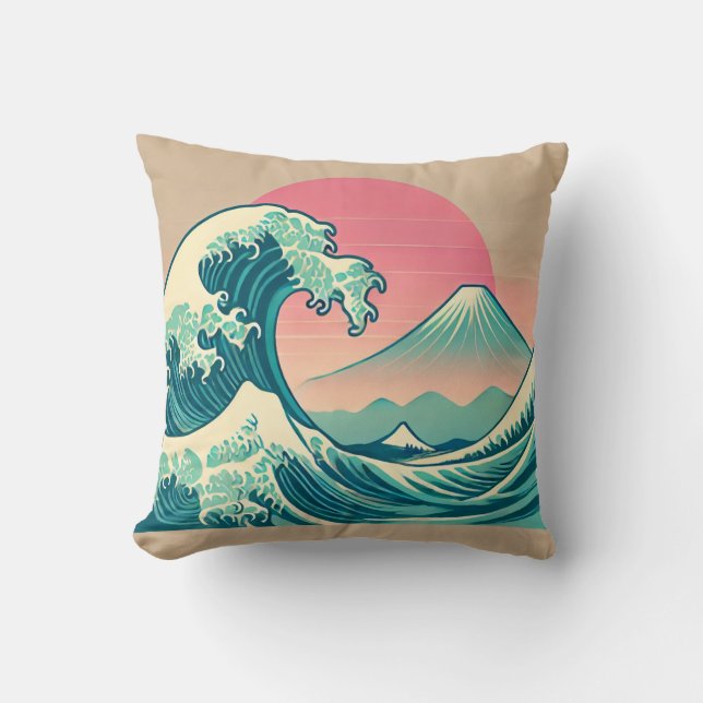 Modern Interpretation of The Great Wave Throw Pillow (Front)