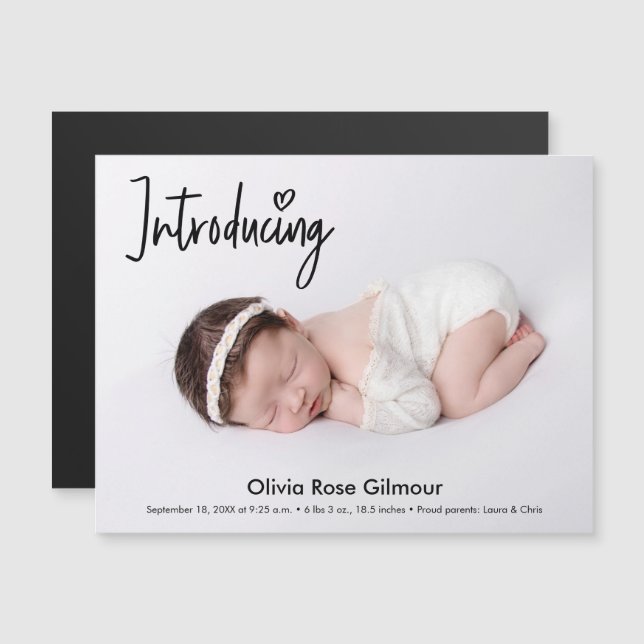 Modern Introducing baby boy photo Name Magnetic In Magnetic Invitation (Front/Back)