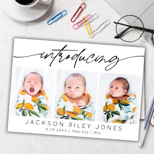 Modern Introducing Baby Newborn 3 Photo Collage Card