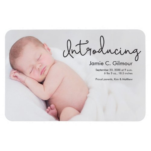 Modern Introducing Baby Photo birth announcement Magnet