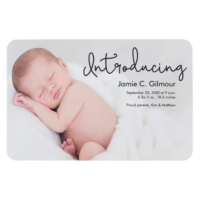 Modern Introducing Baby Photo birth announcement Magnet (Horizontal)