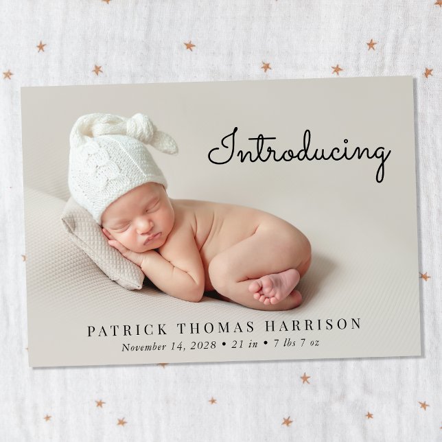 Modern Introducing Photo Birth Announcement (Creator Uploaded)