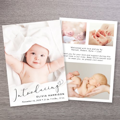 Modern Introducing Photo Collage Birth Announcement