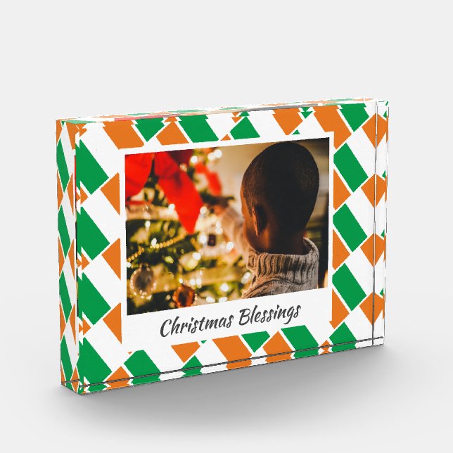 Modern IRELAND FLAG Christmas Keepsake Photo Block (Left)