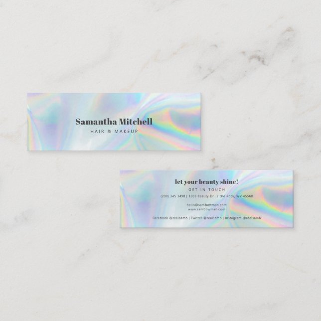 Modern Iridescent Beauty and Makeup Salon Mini Business Card (Front/Back)