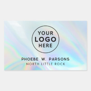 Modern Iridescent Business Logo Custom Rectangular Sticker