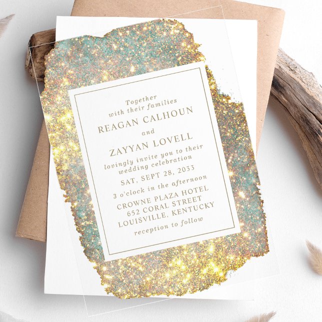 Modern Iridescent Glitter Wedding Acrylic Invitations (Creator Uploaded)