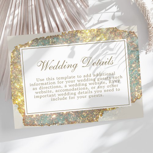 Modern Iridescent Glitter Wedding Details Enclosure Card