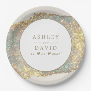 Modern Iridescent Glitter Wedding Paper Plates