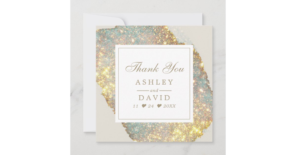Modern Iridescent Glitter Wedding Thank You Card | Zazzle