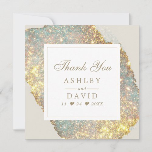 Modern Iridescent Glitter Wedding Thank You Card