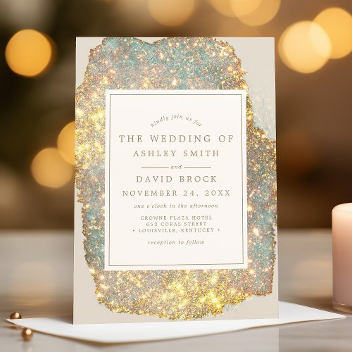 Modern Iridescent Holographic Glitter Wedding Invitation