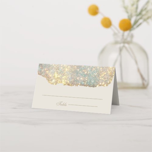 Modern Iridescent Holographic Glitter Wedding Place Card