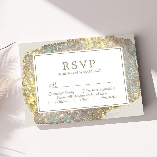 Modern Iridescent Holographic Glitter Wedding RSVP Card (Creator Uploaded)