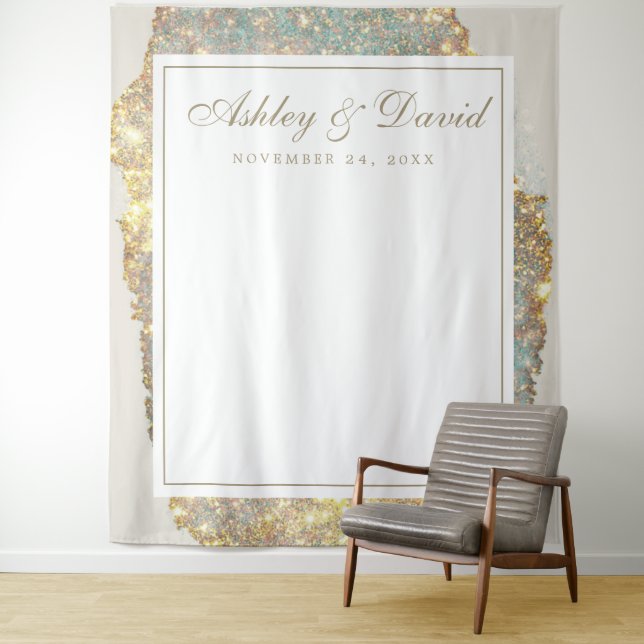 Modern Iridescent Holographic Glitter Wedding Tapestry (In Situ)