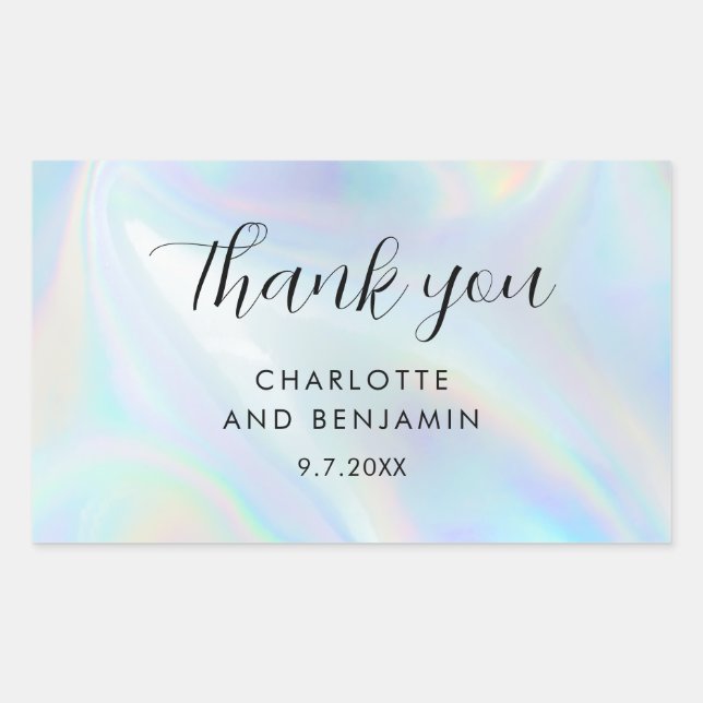 Modern Iridescent Minimalist Handwritten Wedding Rectangular Sticker (Front)