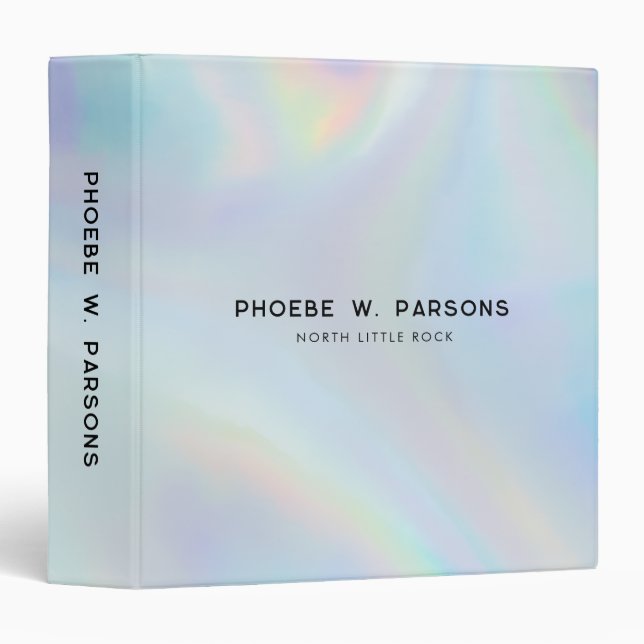 Modern Iridescent Minimalist Holographic 3 Ring Binder (Front/Spine)