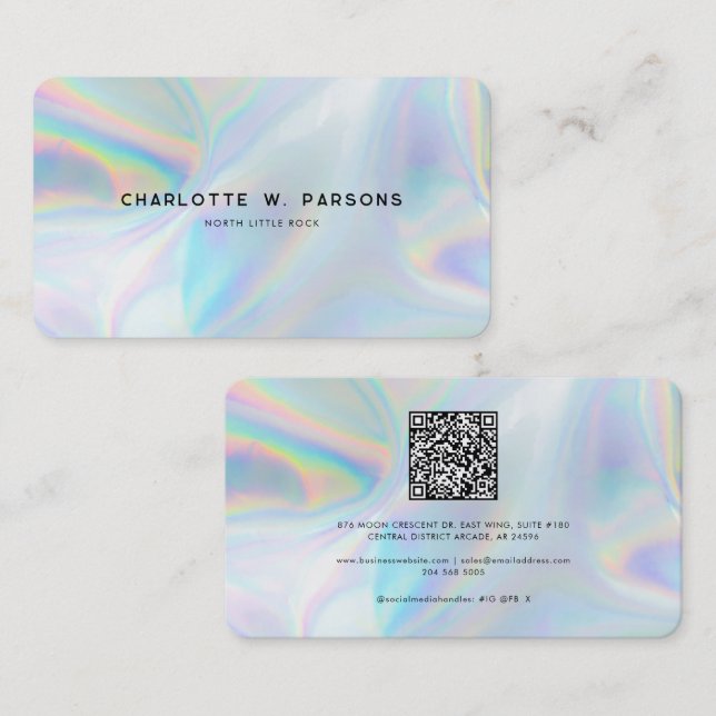 Modern Iridescent Minimalist QR Code Professional Business Card (Front/Back)