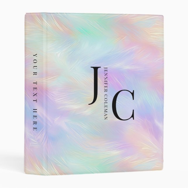 Modern Iridescent Opal Stylish Monogram Logo Mini Binder (Front/Spine)