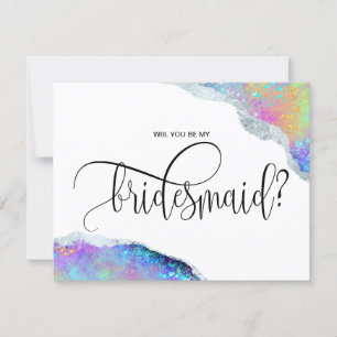modern iridescent opal will you be my bridesmaid invitation