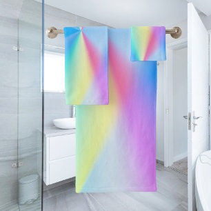 Modern iridescent pastel rainbow colored bath towel set