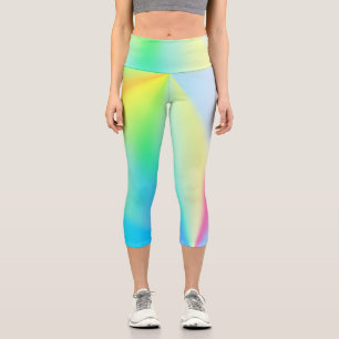 Modern iridescent pastel rainbow colored capri leggings