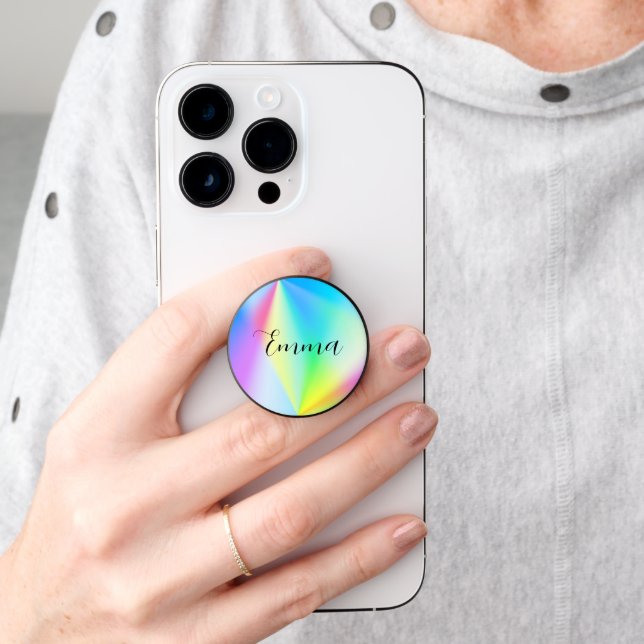  Modern iridescent pastel rainbow colored, custom  PopSocket (Hand)