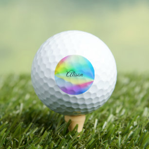 Modern iridescent pastel rainbow colored, golf balls