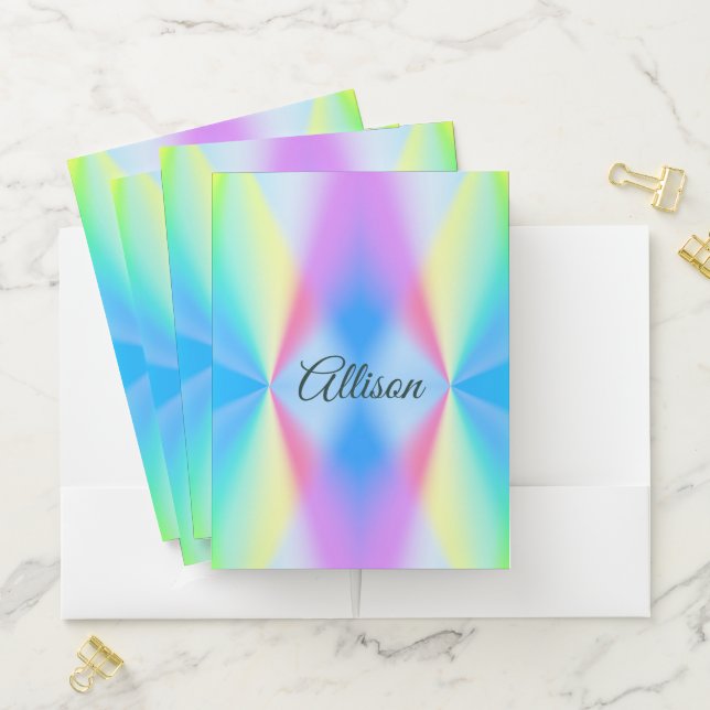 Modern iridescent pastel rainbow colored  pocket folder (In Situ)