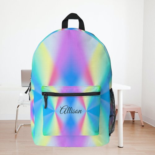 Modern iridescent pastel rainbow colored printed backpack