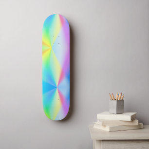 Modern iridescent pastel rainbow colored skateboard