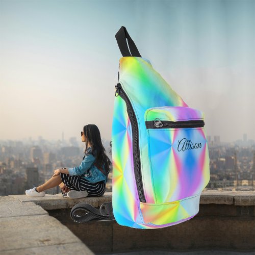 Modern iridescent pastel rainbow colored sling bag