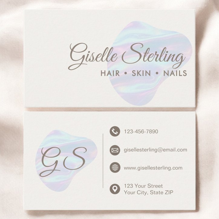 Modern Iridescent Pearl Blob Hair Skin Nails Business Card