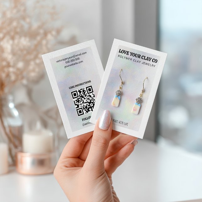 Modern Iridescent Pearl QR Code Jewelry Earring Business Card (Modern Iridescent Pearl QR Code Jewelry Earring Business Card)