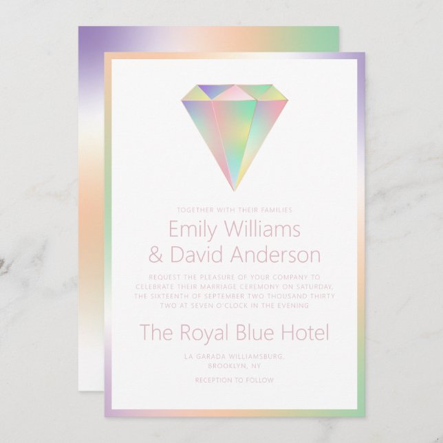 Modern Iridescent Rainbow Diamond Wedding  Invitation (Front/Back)