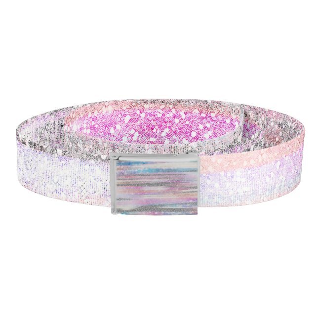 Modern Iridescent & Silver Glitter Strokes Stripes Belt (Coil)