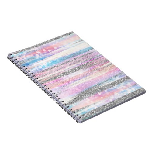Modern Iridescent  Silver Glitter Strokes Stripes Notebook