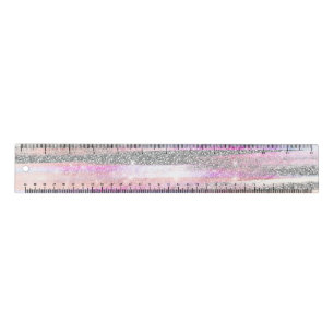 Modern Iridescent & Silver Glitter Strokes Stripes Ruler