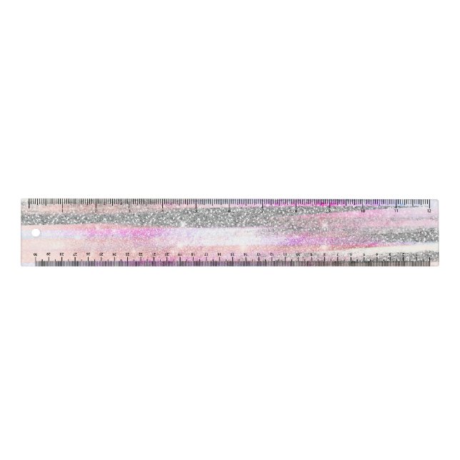 Modern Iridescent & Silver Glitter Strokes Stripes Ruler (Front)