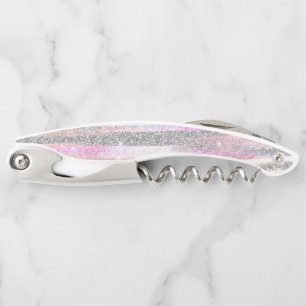 Modern Iridescent & Silver Glitter Strokes Stripes Waiter's Corkscrew
