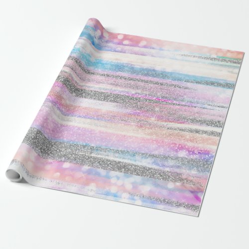 Modern Iridescent  Silver Glitter Strokes Stripes Wrapping Paper