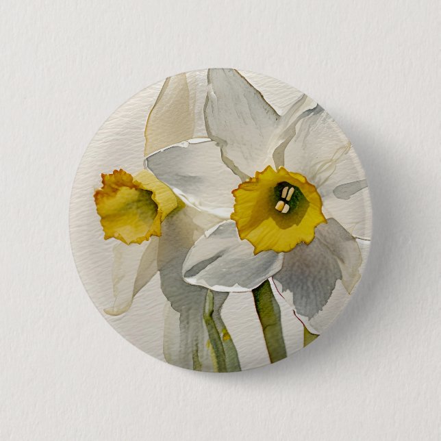 Modern Iris Watercolor Flowers Button (Front)