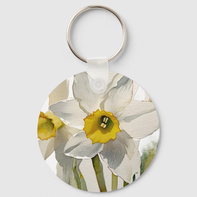 Modern Iris Watercolor Flowers Keychain (Front)